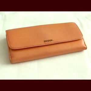 Fossil Genuine Leather Flap Clutch Wallet—Peach